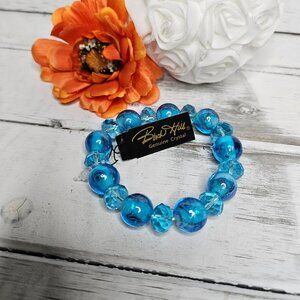 Birch Hill Blue Glass with genuine Crystals Stretch Bracelet